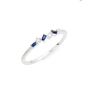 14K White Gold, Baguette Sapphire & Diamond Ring